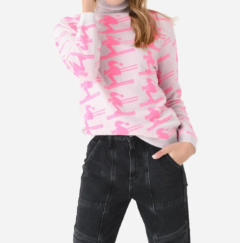Super Deal All Over Ski Turtleneck Sweater In Fog Neon Pink