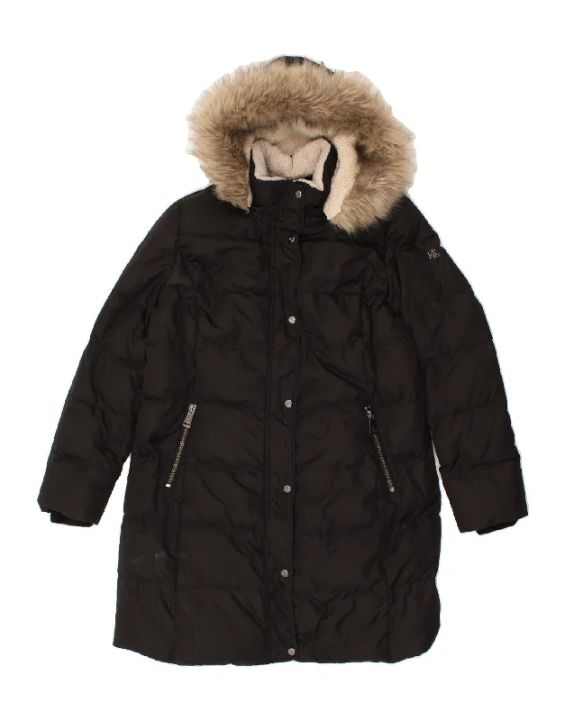 Exclusive Access RALPH LAUREN Womens Hooded Padded Coat UK 18 XL Black Polyester