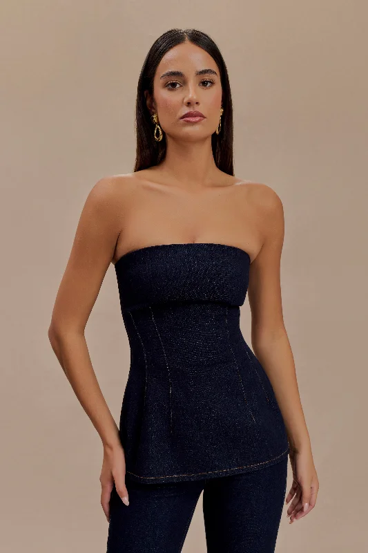 New Deals Madelyn Strapless Longline Denim Top - Indigo Blue