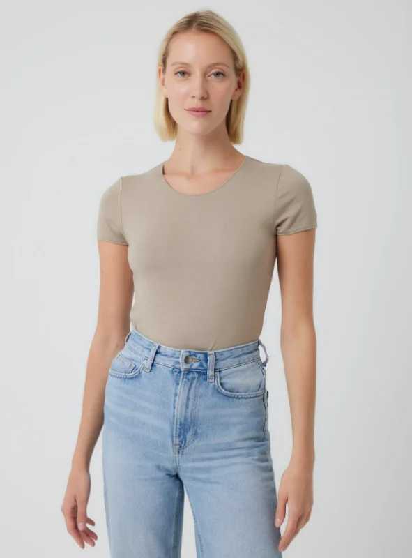 Weekend Discounts to Savor Soft Touch Short Sleeve Merrow Edge Crewneck in Desert