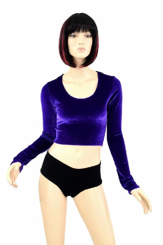 Big Savings Purple Velvet Long Sleeve Crop