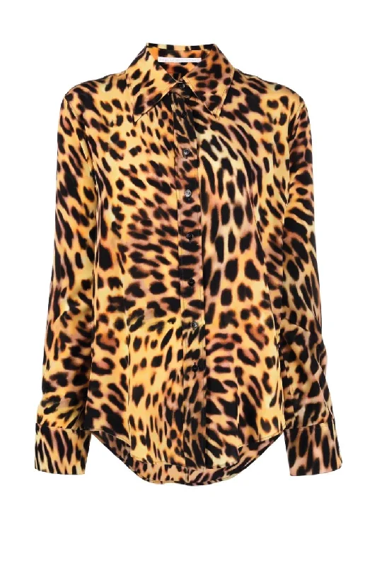 Weekend Offers That Amaze Stella McCartney Cheetah Print Silk Collared Shirt - Tortoiseshell