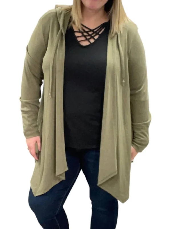 New Deals Long Sleeve Hooded Cardigan In Olive