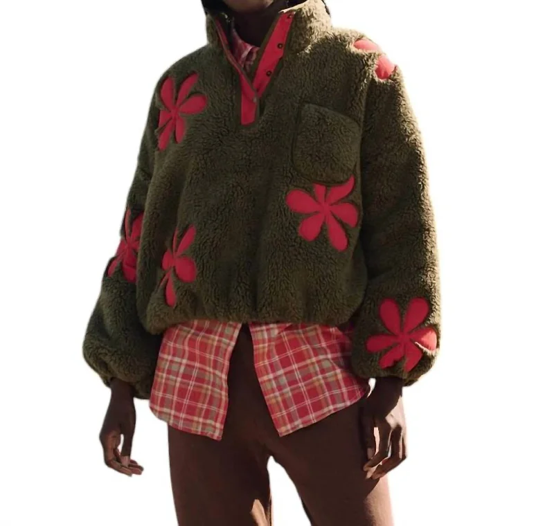 Quick Deals Patch Pocket Countryside Pullover In Army W Hot Red