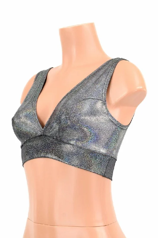 Price Cut Starlette Bralette in Silver Holographic