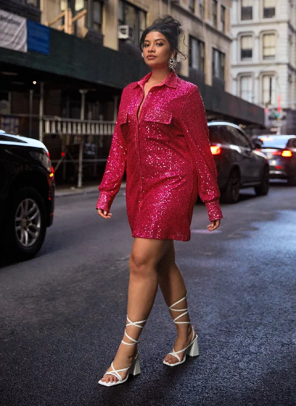 Early Access Sapphire Sequin Oversized Shirt Dress