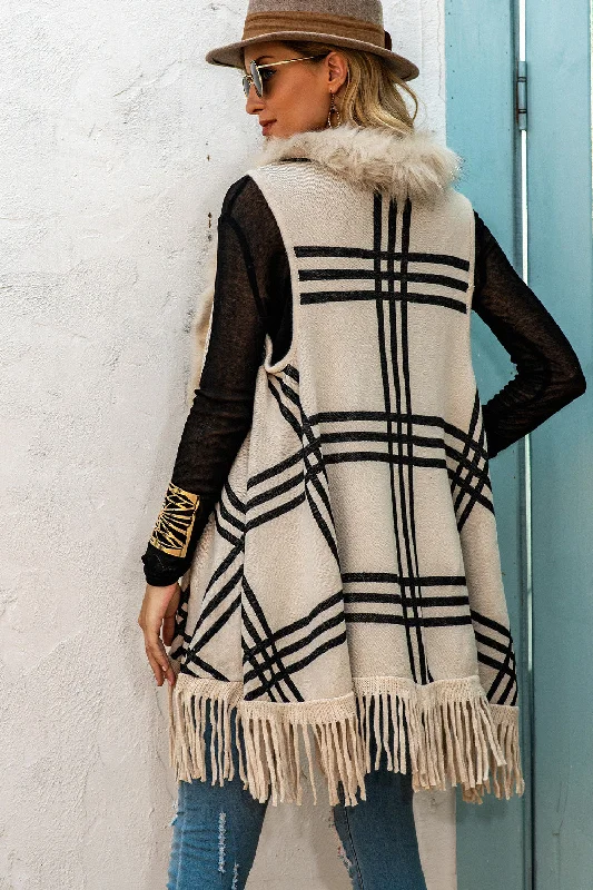 Cash Savings Sleeveless Fringe Detail Cardigan