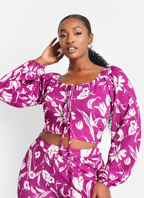 Can't Beat Nylah Floral Tie Front Peasant Top