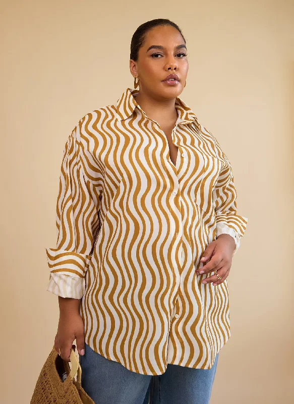 Today's Special Tori Linen Wavy Stripe Button Up Blouse