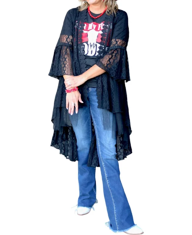 Super Sale Backstage Pass Lace And Crochet Cardigan In Black