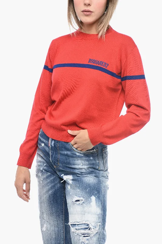 Weekend Bargains to Love Dsquared2 Crew Neck Virgin Wool Sweater with Embroidered Logo