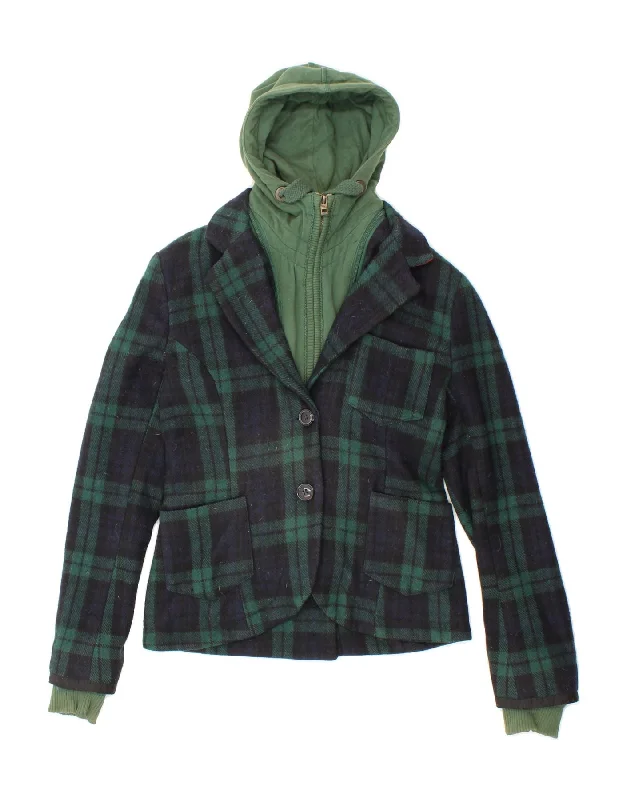 Stock Clearance SUPERDRY Womens 2 Button Hooded Blazer Jacket UK 10 Small Navy Blue Check Stock Clearance SUPERDRY Womens 2 Button Hooded Blazer Jacket UK 10 Small Navy Blue Check