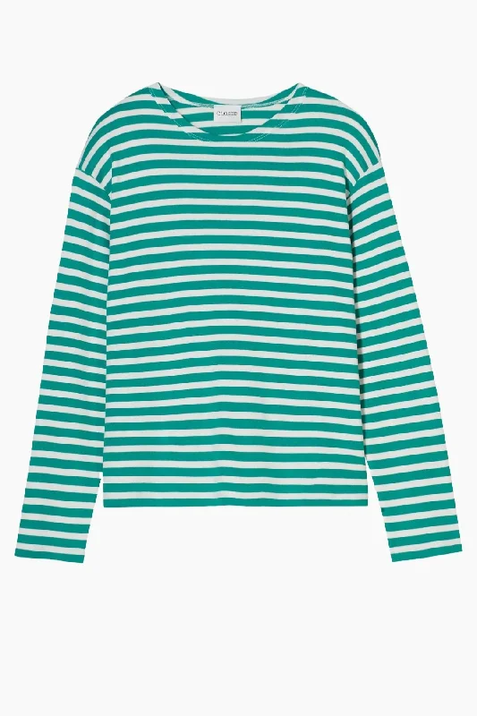 Weekend Savings Spectacle Closed Striped Long Sleeve T-Shirt - Meadow Green