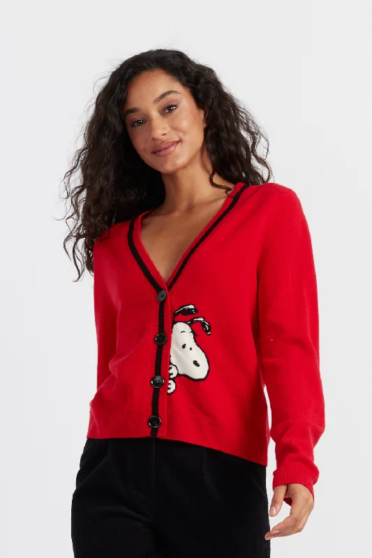 One-Day Only Red Wool-Cashmere Snoopy Cardigan