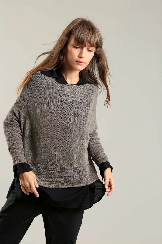 Deal Mania Dark Taupe boat neck Oversize Bamboo knitted shirt with Long Sleeves