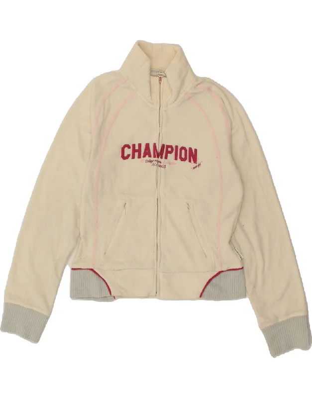 Today’s Special CHAMPION Womens Graphic Fleece Jacket UK 12 Medium Off White
