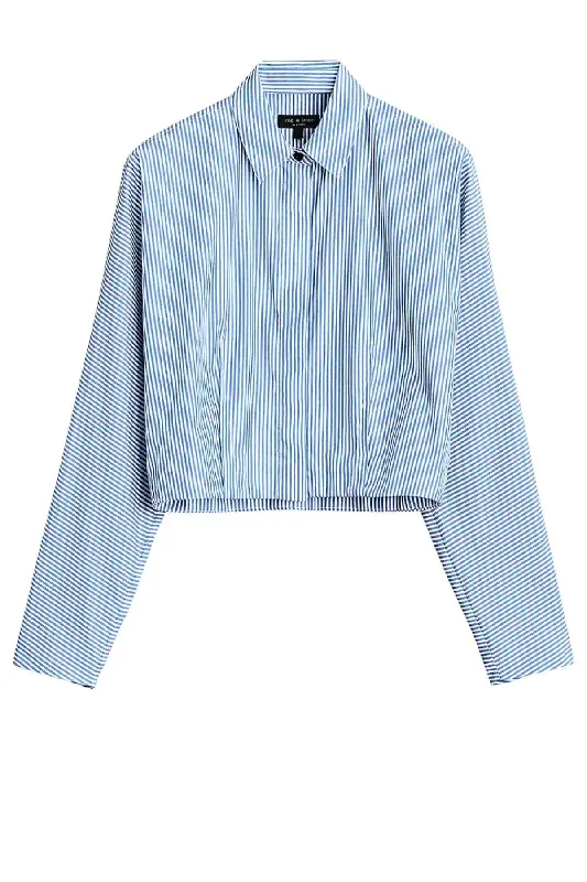 Exclusive Deal Rag & Bone Morgan Striped Cropped Shirt - Light Blue Stripe
