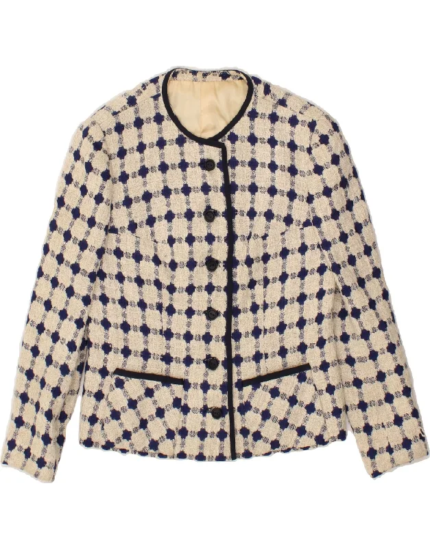 Early Bird Discount VINTAGE Womens 6 Button Blazer Jacket UK 12 Medium Beige Striped