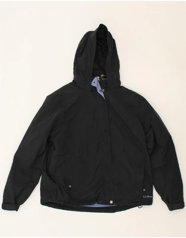 Unmissable Offer L.L.BEAN Womens Hooded Windbreaker Jacket UK 16 Large Black Polyester