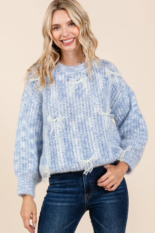 Flash Deal Bow Embroidered Heavyweight Knit Sweater