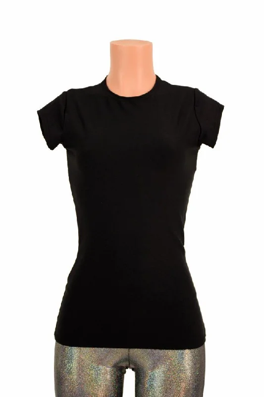 Weekend Deals That Impress Black Zen Crew Neck Cap Sleeve Top