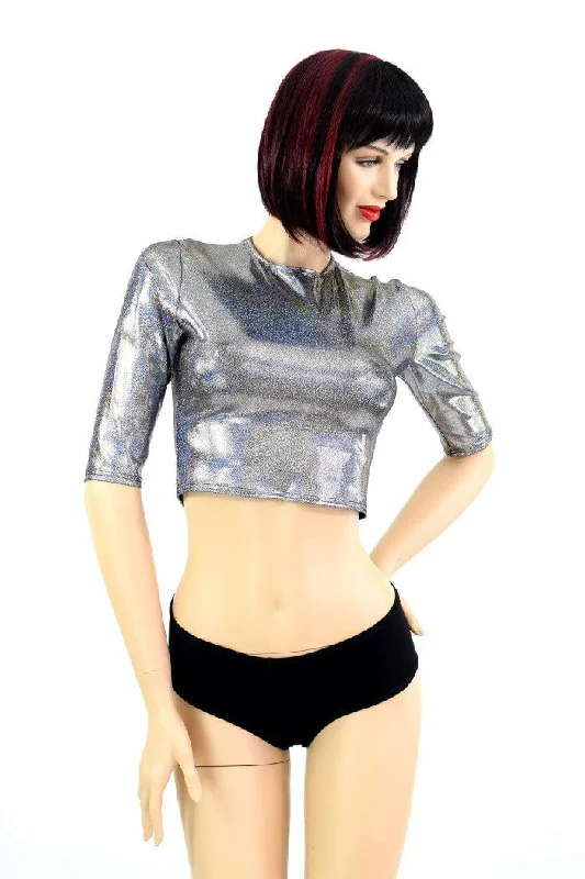 Flash Deals Silver Half Sleeve Crop Top