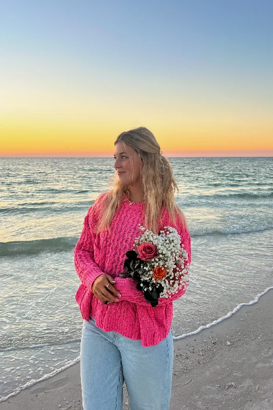 Best Bargains Quinn Cable Knit Sweater in Hot Pink | Restocked