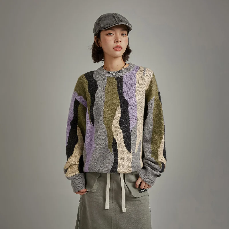 Pay Less Color Pattern Loose Fit Knit Sweater