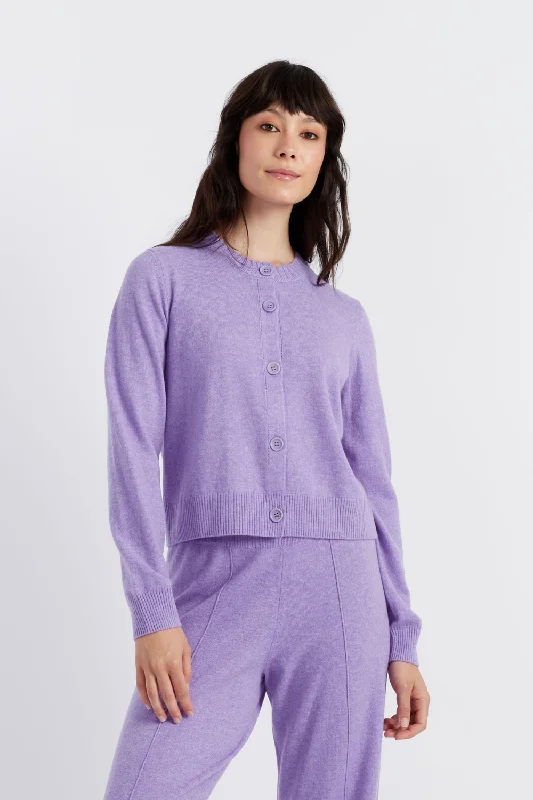 Stock Up Lavender Wool-Cashmere Crew Neck Cardigan