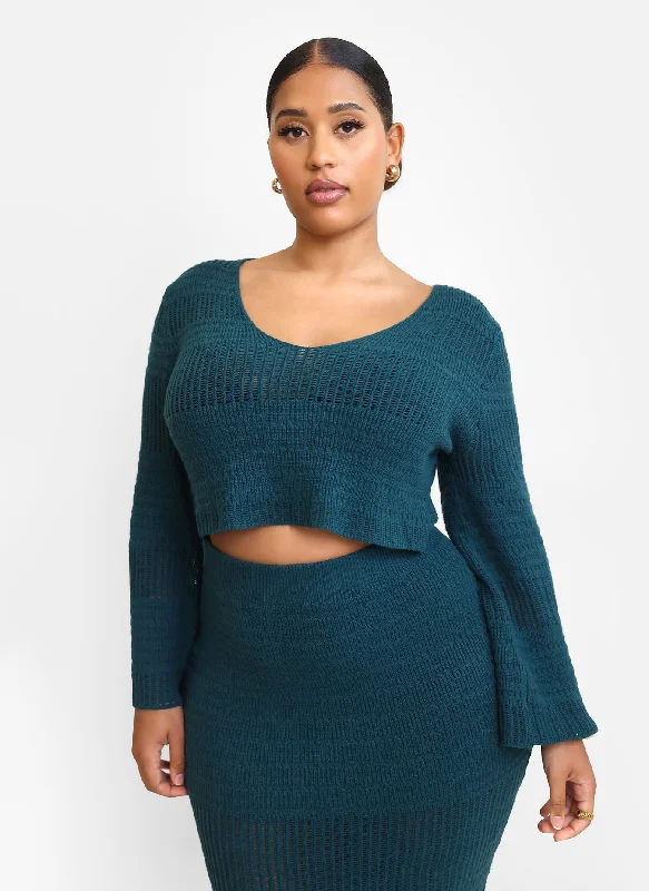 Grand Opening Sale Jina Crochet Bell Sleeve Blouse - Teal