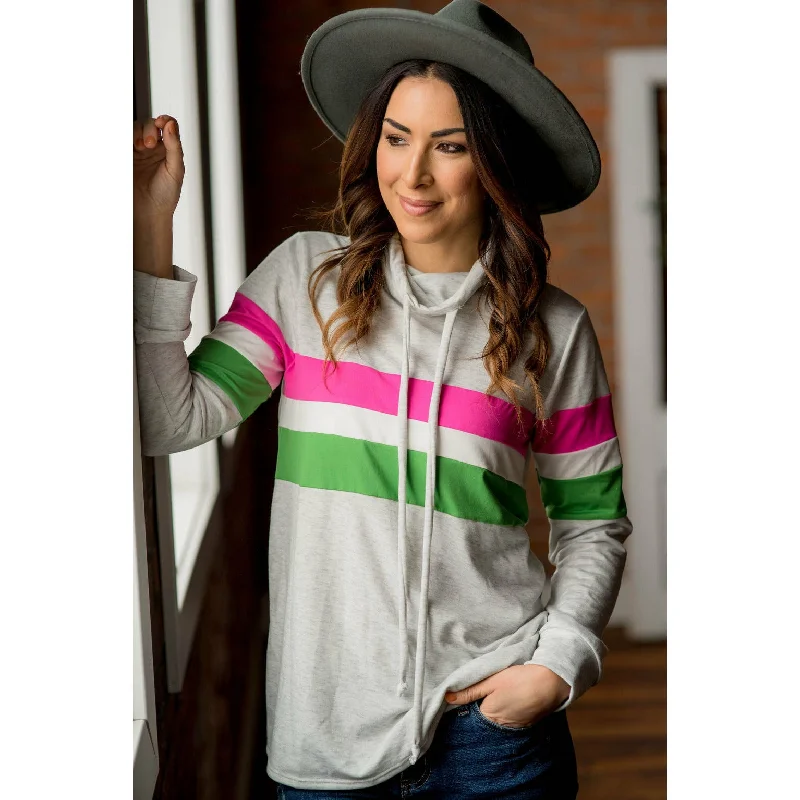 Weekend Discounts to Delight Color Blocked Cowl Neck - Hot Pink