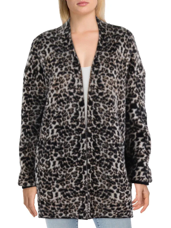 Markdown Madness Womens Fleece Leopard Cardigan Sweater