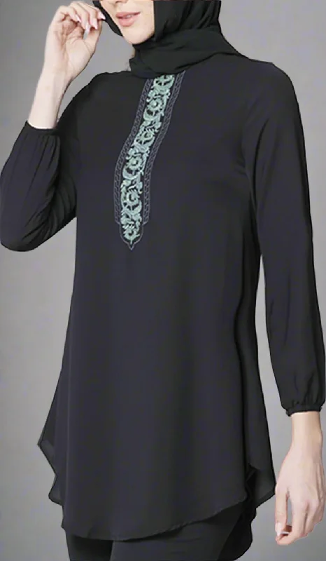 The Best Prices Suroor Embroidered Long Modest Tunic - Black