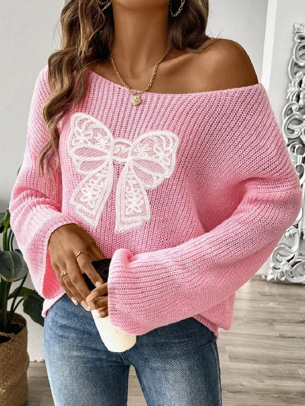 Blowout Deals Bow Boat Neck Long Sleeve Sweater