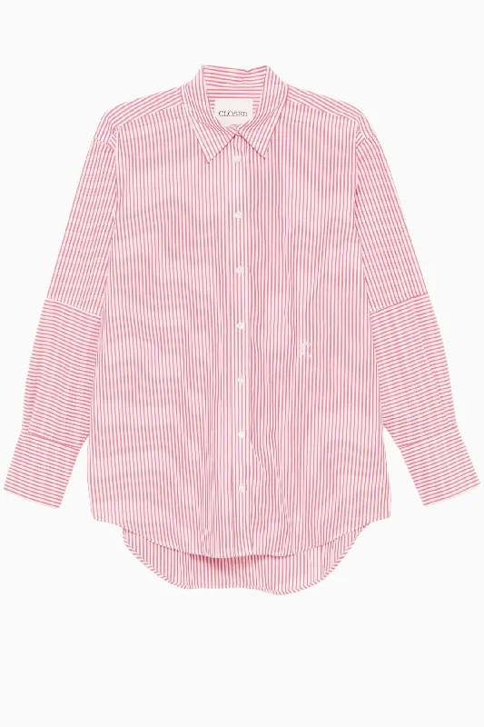 Online Specials Closed Striped Shirt - Hibiscus Red