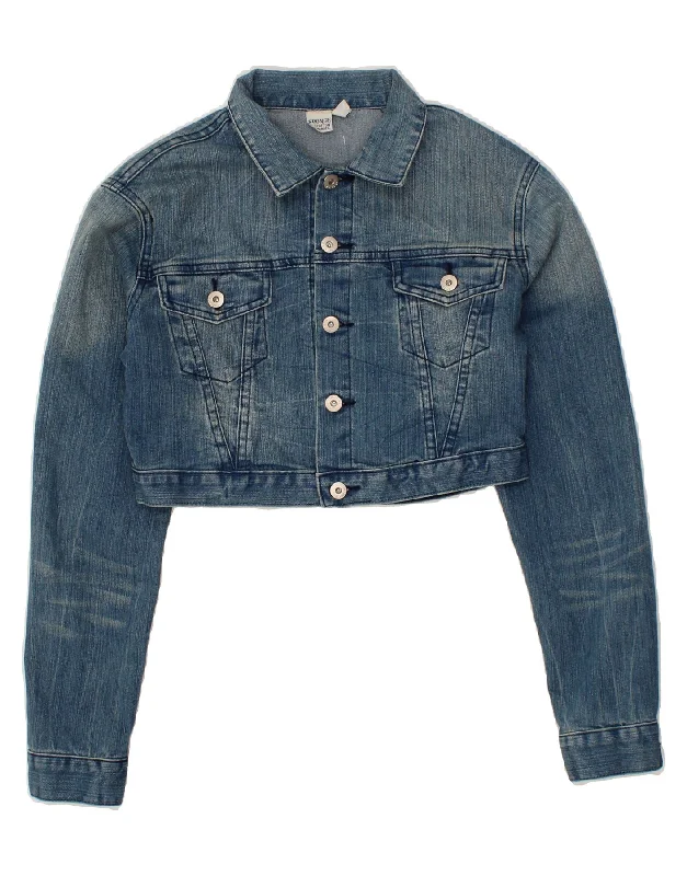 Blowout Sale VINTAGE Womens Crop Denim Jacket UK 14 Medium Blue Cotton
