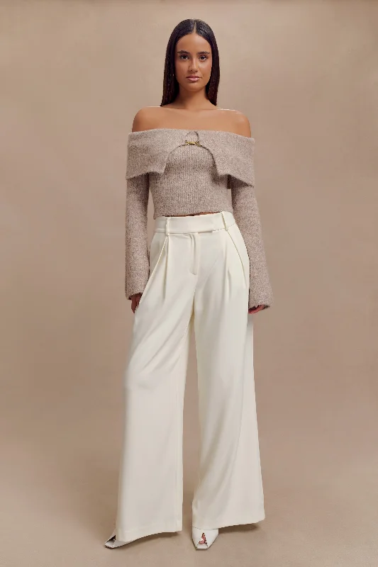 Weekend Offers That Excite Baxter Off Shoulder Fluffy Knit Top - Taupe