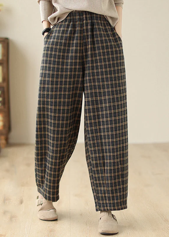 Weekend Specials to Enjoy Elegant Khaki Oversized Plaid Warm Fleece Harem Pants Spring