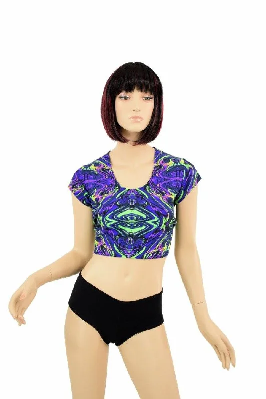Best Bargains Neon Melt Cap Sleeve Crop Top