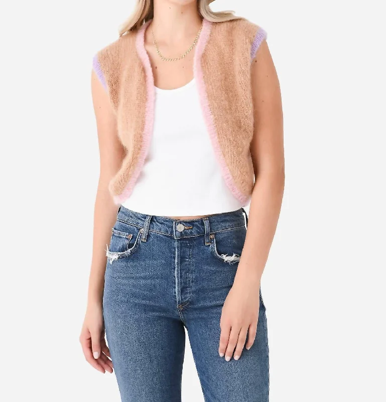 New Deals Sleeveless Colorblock Bolero In Beige
