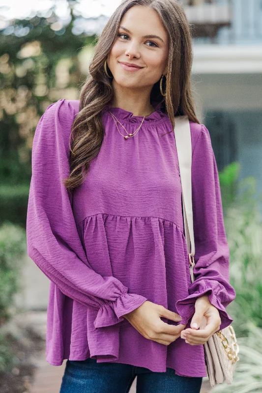 Weekend Specials to Snag Making Moves Plum Purple Ruffled Blouse