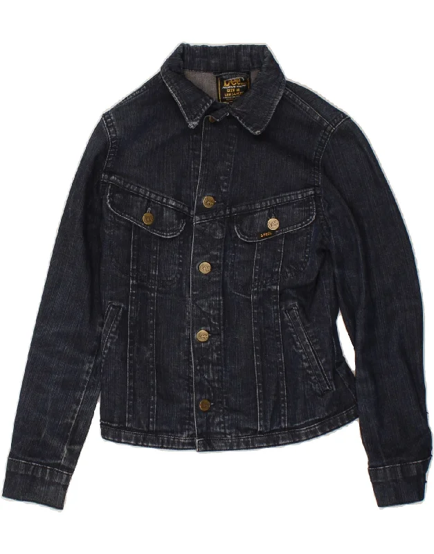 Price Break LEE Womens Crop Denim Jacket UK 12 Medium Navy Blue Cotton
