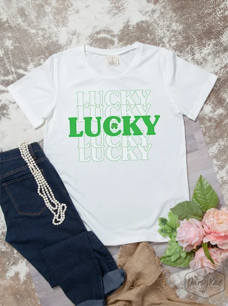 Reduced Price Lucky Times 5 on Vanilla Bean-White Cuff Tee