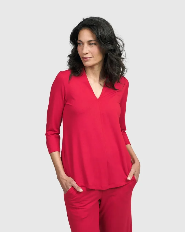 Don't Wait Essential V-neck Top, Red Rose