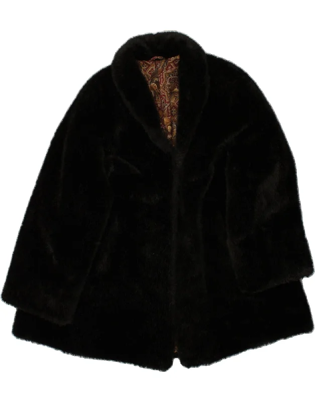 Price Fest VINTAGE Womens Faux Fur Coat UK 22 3XL Black Polyester