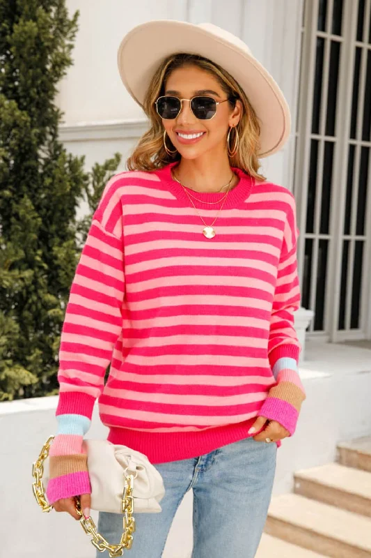 Value Pack Warm Spice Striped Round Neck Sweater