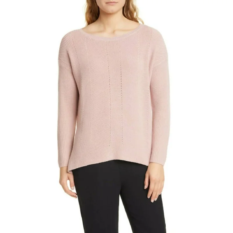 Weekend Discounts to Delight Merino Wool Bateau Neck Rib Knit Sweater In Pink