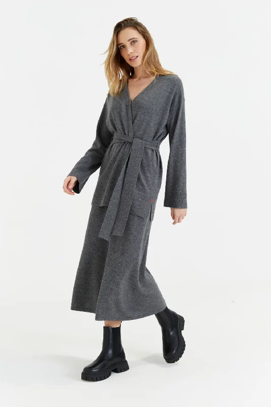 Early Access Grey Wool-Cashmere Belted Cardigan