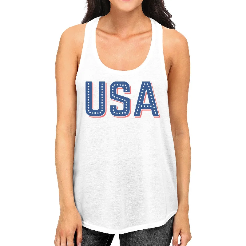 Final Markdown USA With Stars Womens Sleeveless Top Funny Independence Day Tanks