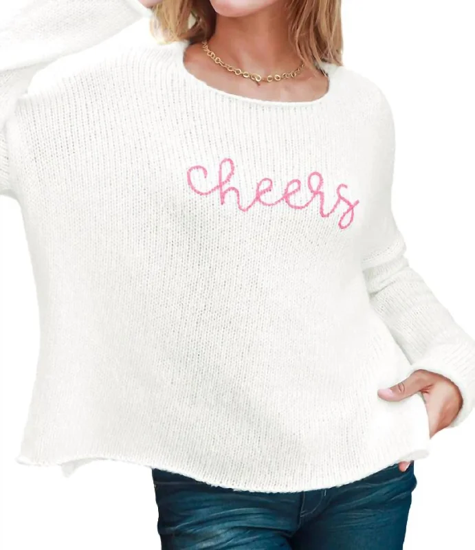 Stock Up and Save Cheers Embroidered Crew In White